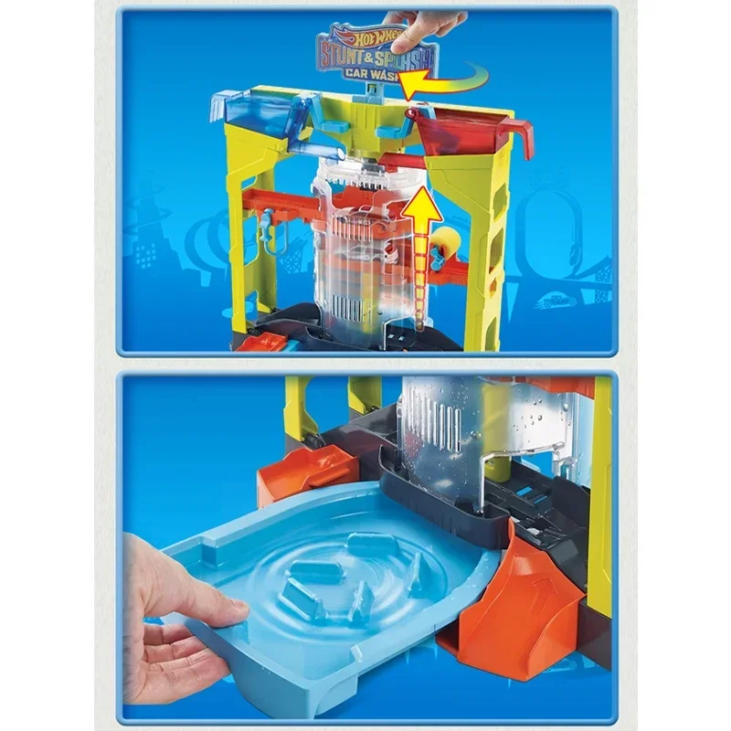 Genuine Hot Wheels Car Track Stunt & Splash Car Wash Playset Kids Toys for Boys 1/64 Diecast Hotwheels City Color Shifters Gift