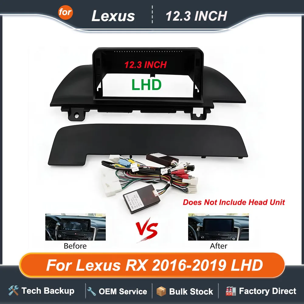 For Lexus RX 2016-2019 LHD 12.3 Inch Radio Fascia Dashboard Mounting Kit Optional Wiring Harness and CANBUS Decoder