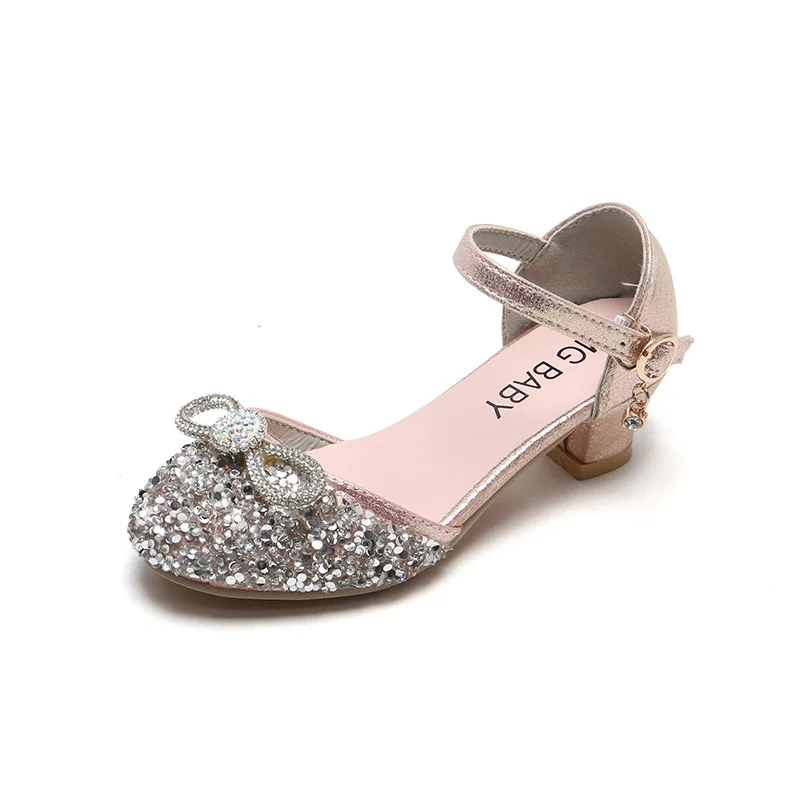 Kids Princess Shoes 2023 Spring Summer Rhinestone Bow Girls Sandals Children Crystal Party Dance Shoe Student Performance Shoes