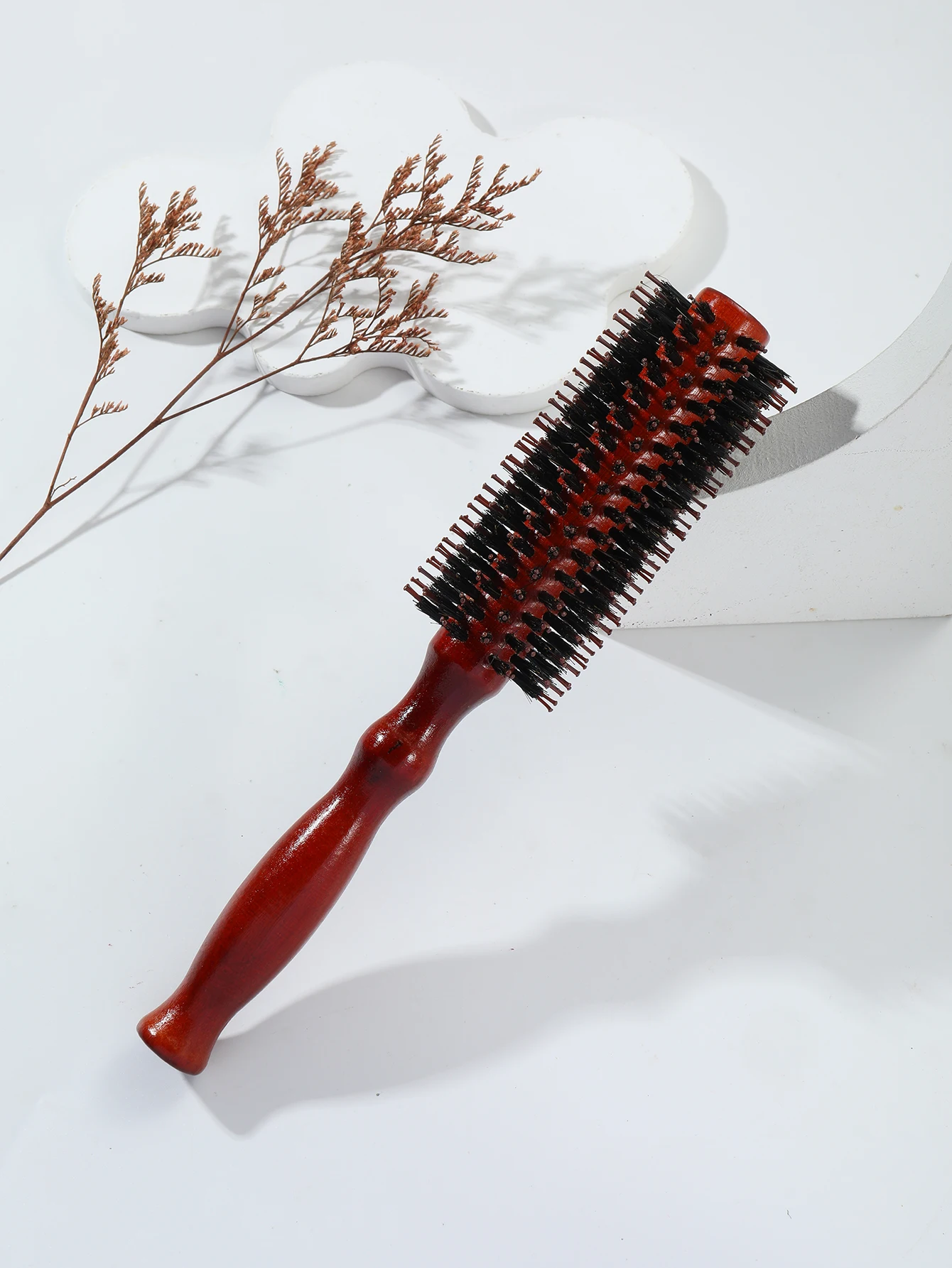 1 piece of wooden handle round roll brush straight diagonal comb bristle round bucket curly hair brush hair styling tool