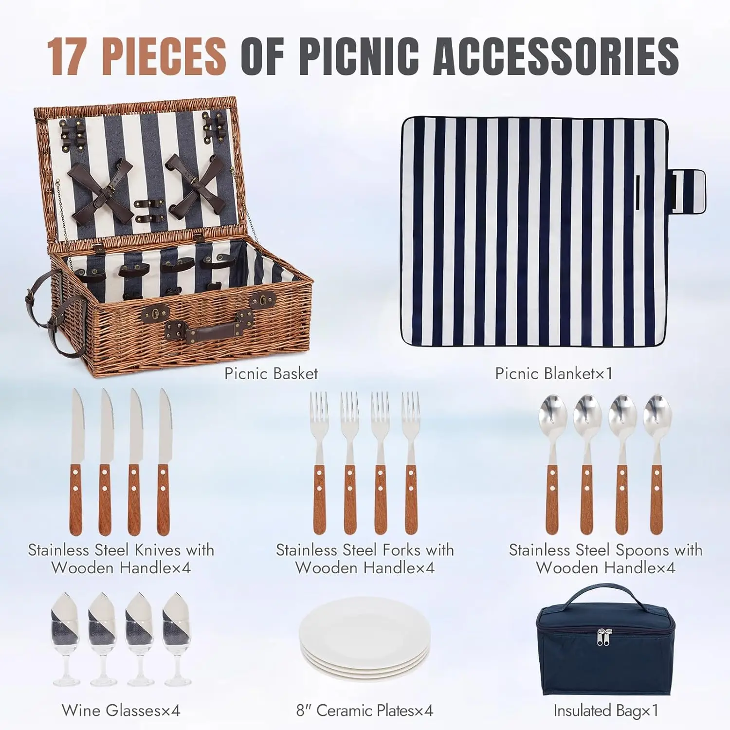 سلة نزهة صفصاف كبيرة جدًا تتسع لـ 4 أشخاص أو أكثر، 22.85 بوصة × 15.35 بوصة مجموعة سلة نزهة من الخيزران الطبيعي المصنوع يدويًا #4