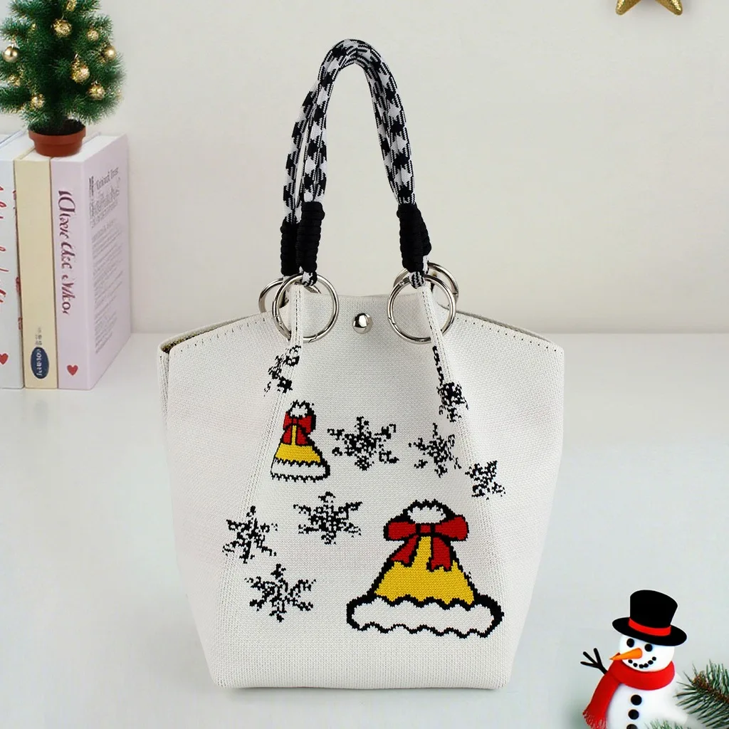 Christmas Knitted Bag Winter Woven Shoulder Bag Women Crossbody Bag Knitted Christmas Theme Handbag For Daily Outing Women