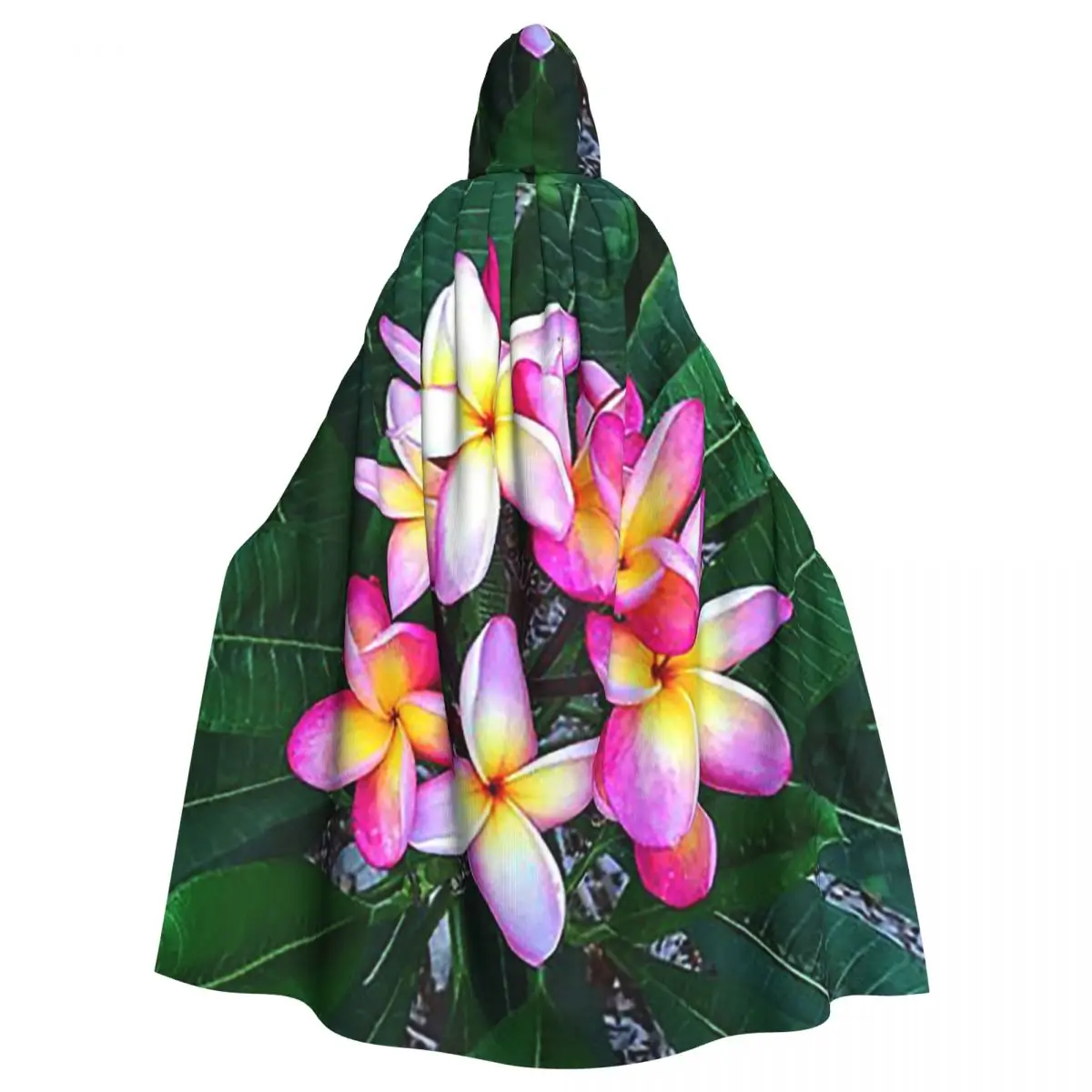 Plumeria Flowers Long Hooded Cloak Witch Medieval Costume Cosplay Cape HalloweenParty Adult Unisex