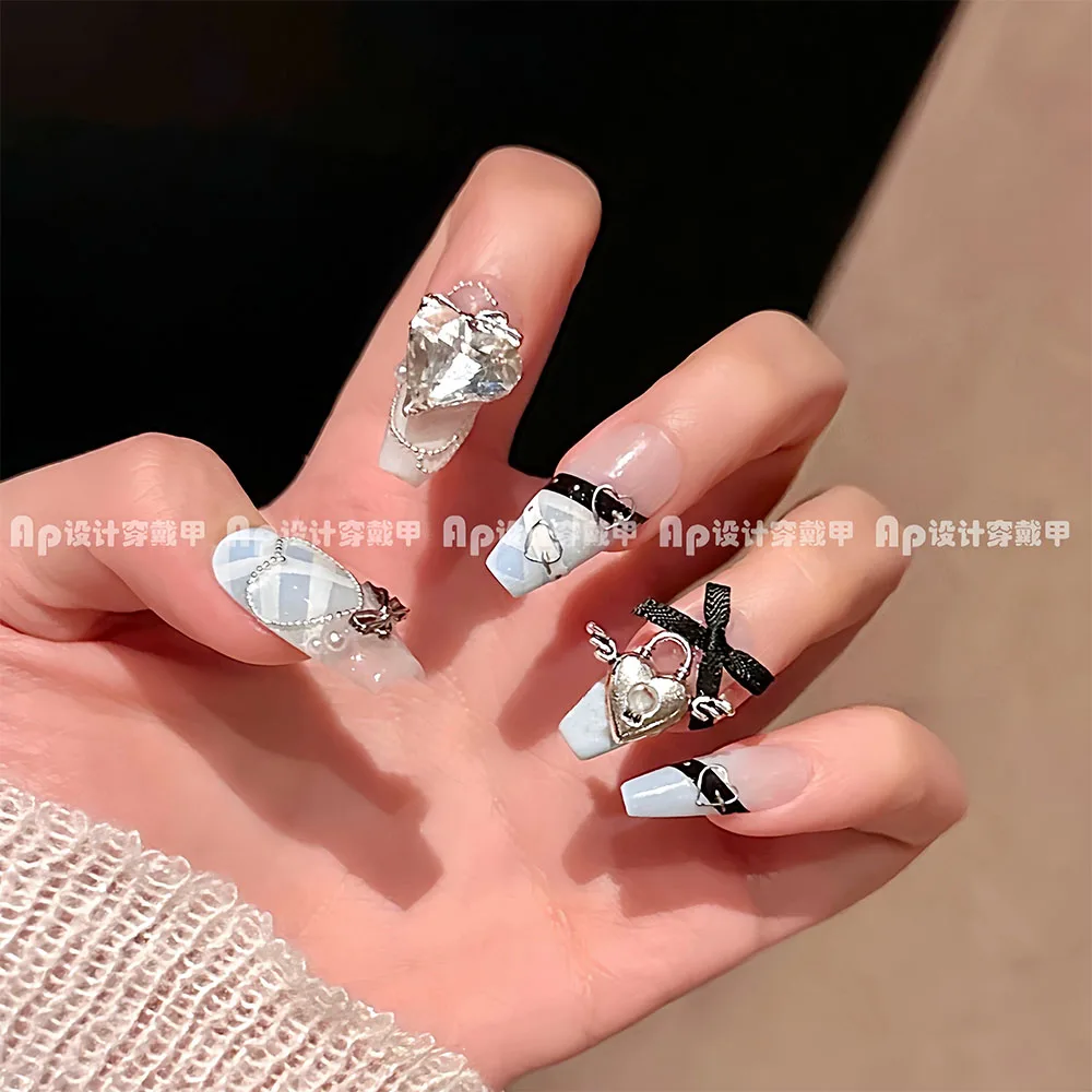 Cute Childlike Fun 3D Rilakkuma Glitter Almond Nail Patch Bowknot Hand-Drawn Star Chicken Strawberry Nail Art Party Stickers view 4