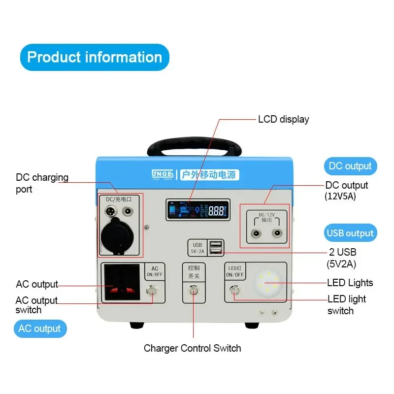 Built-in FeLiPo4 Solar Power System 500W Pure Sine Wave Solar Power Off Grid System 680WH 1280WH