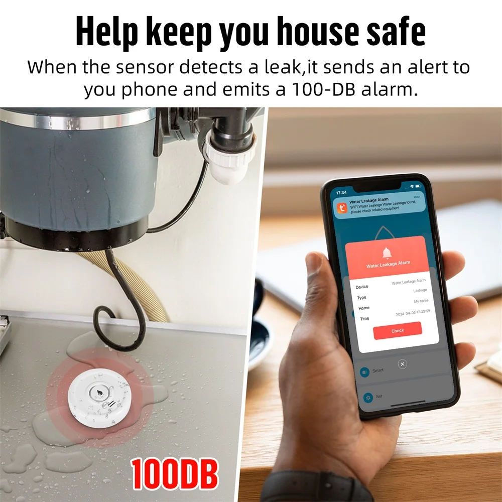 Fuers Water Leakage Detector Smart Home Alarm Tuya Smart Water level Sensor Home Alarm System Water Leak Security Alarm System