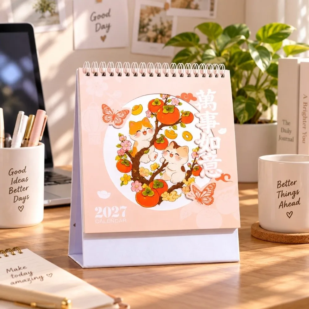 New Spiral Bound Desk Calendar Daily Note Habit Tracker Calendar Planner Standing Writing Space Desktop Ornament Study Planning