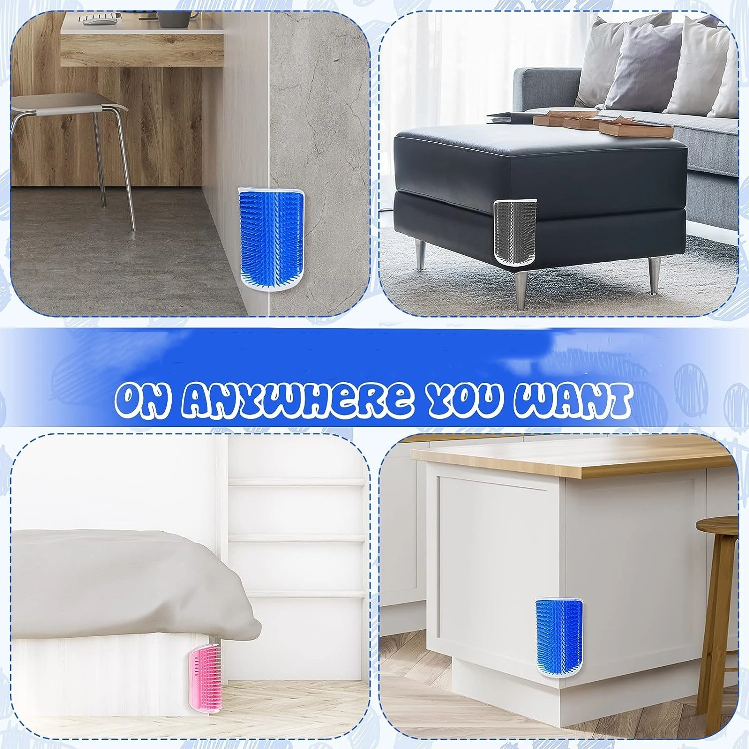 Szczotka do samodzielnego pielęgnowania kota, do narożników ścian, drapak do podbródka, miękka gumowa szczotka do masażu twarzy kociąt z kocimiętką, do narożników płaskich, do trzymania w ręce.