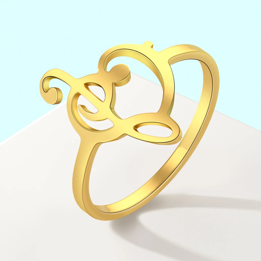 Kinitial Simple Stainless Steel Music Symbol Heart Of Treble And Bass Clefs Ring For Women Men Infinity Love Jewelry Unisex Gift