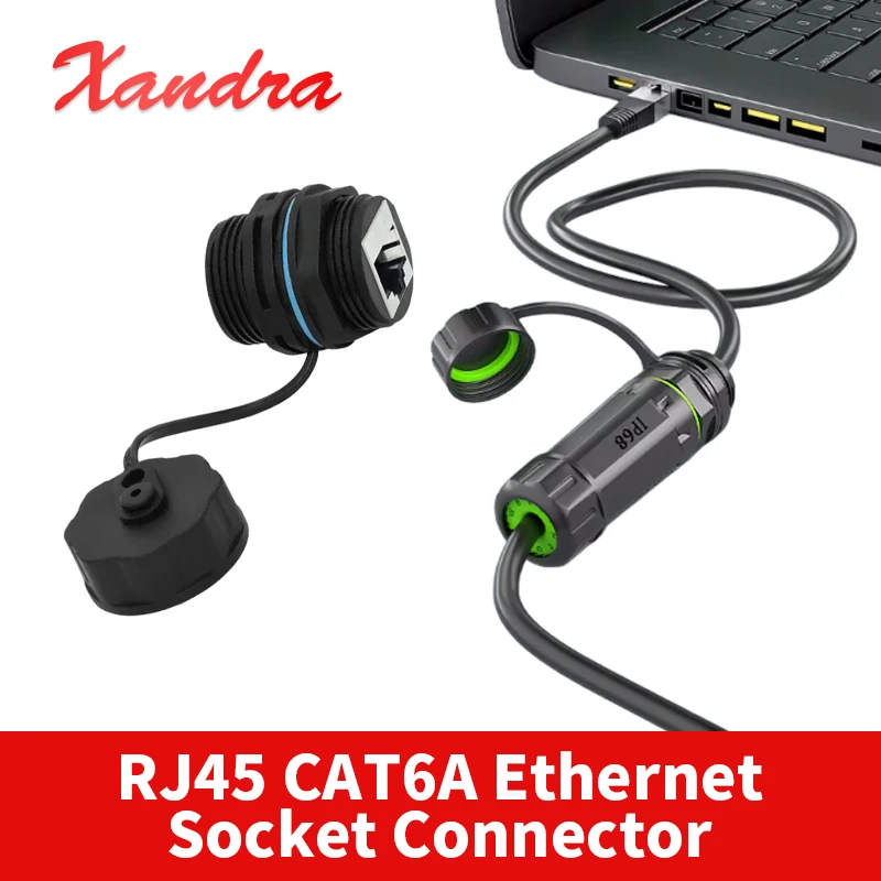 Industrial RJ45 CAT6A Shielded Ethernet Socket Waterproof Connector Outdoor M20 Panel Network rj45 Aviation Plug Cable Adapter