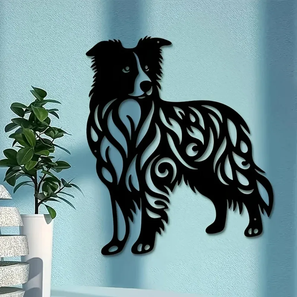 Charming Metal Border Collie Wall Art - Iron Dog Silhouette with Intricate Patterns, Perfect for Outdoor Garden, Dog Decor