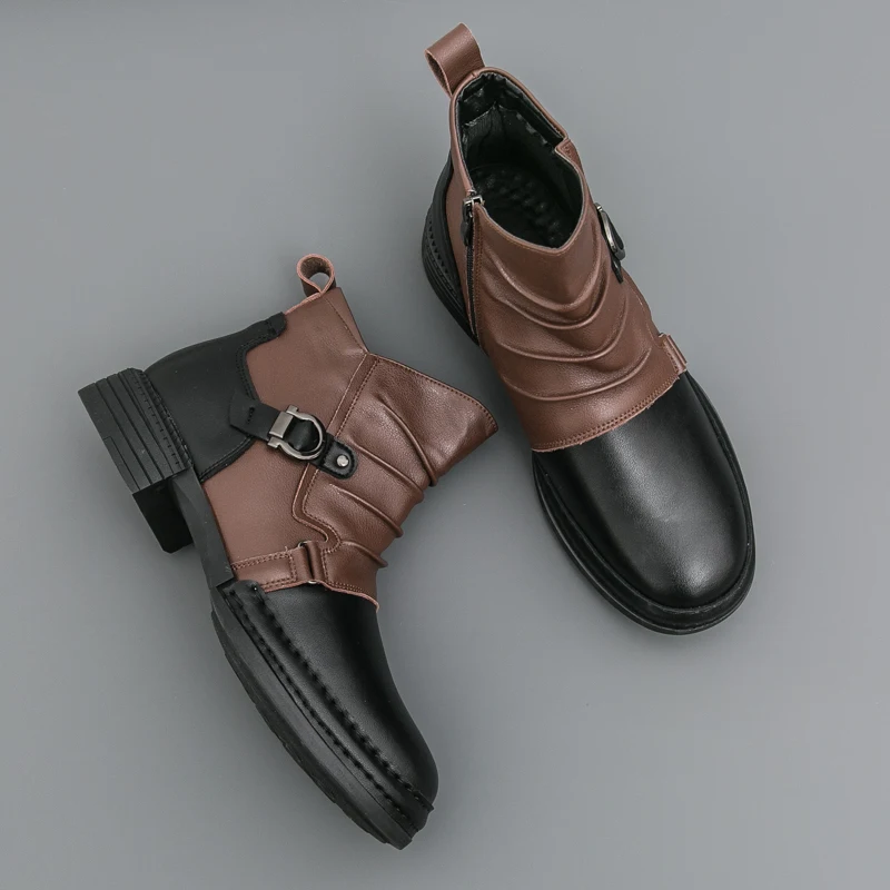 

Мужские ботинки на толстой подошве, дизайнерские, новая модель, для отдыха, офиса, моды, вечеринок, активного отдыха, осенне-зимние, высокие, кожаные.