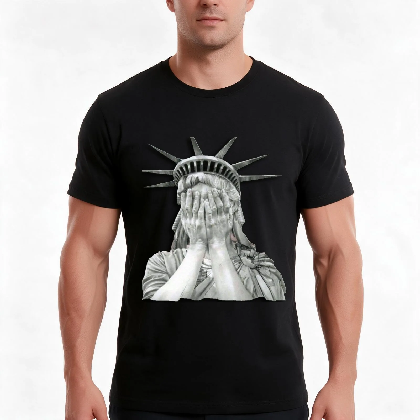 Statue Of Liberty tears T-Shirt, Summer Casual Cotton Tee, Oversized Streetwear Tops, Vintage Graphic Print, Unisex Men Women