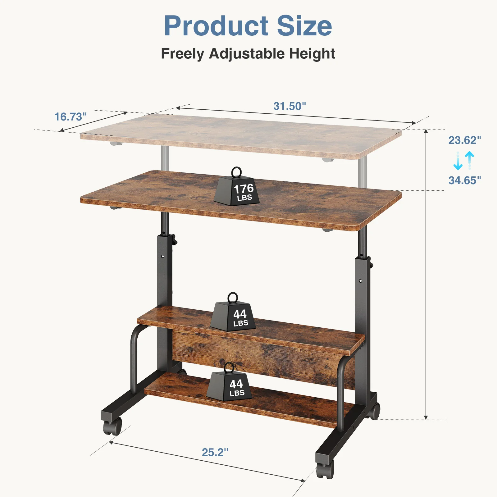 #¥forJHK 31.5IN Adjustable Height Mobile Standing Computer Desk with Locking Wheels Metal Frame