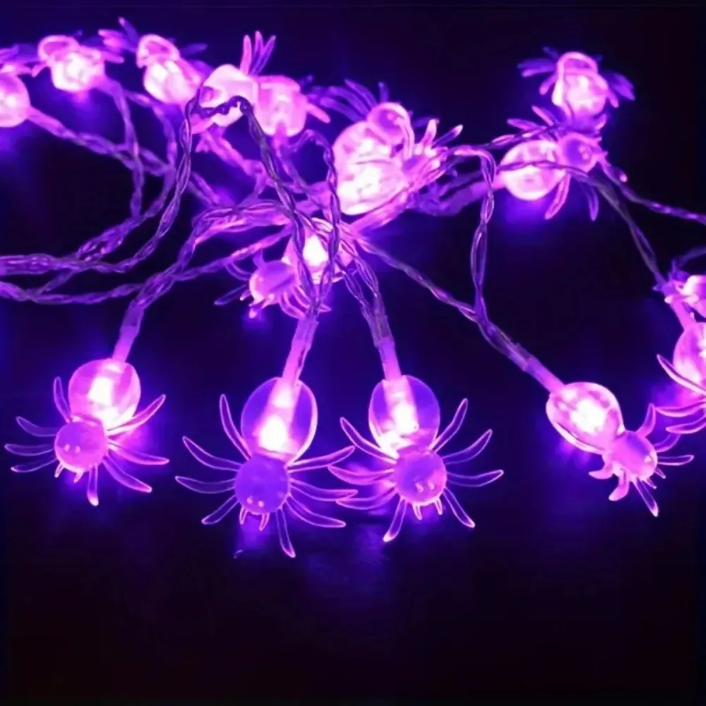 Purple Spider LED String Lights Halloween Atmosphere Lamp for Living Room Wall Window Party Decoration