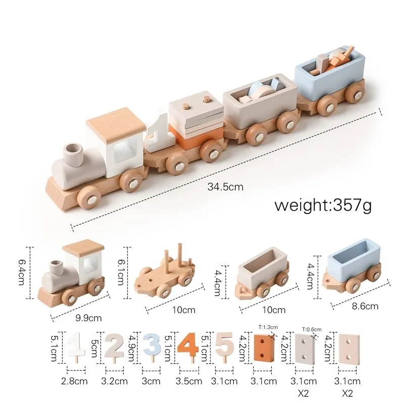 Wooden Train Building Blocks Toys for Kids Birthday Gift Number Early Educational Montessori Toys for Baby