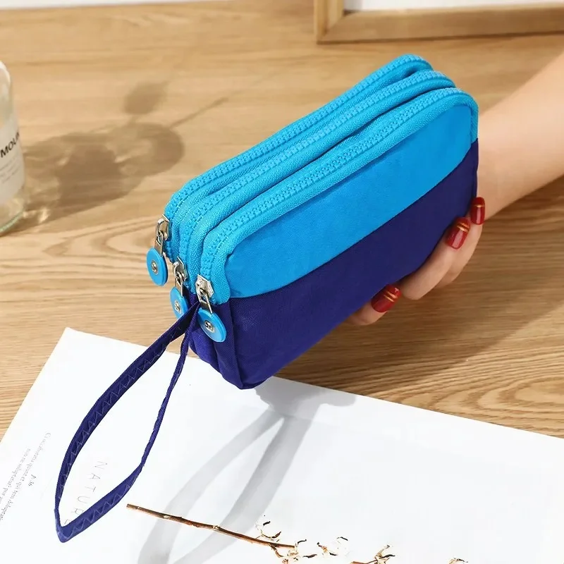 Portafoglio da donna in tela Pochette Portamonete da donna Borsa per telefono Portafogli con cerniera a tre strati Custodia per telefono di grande capacità