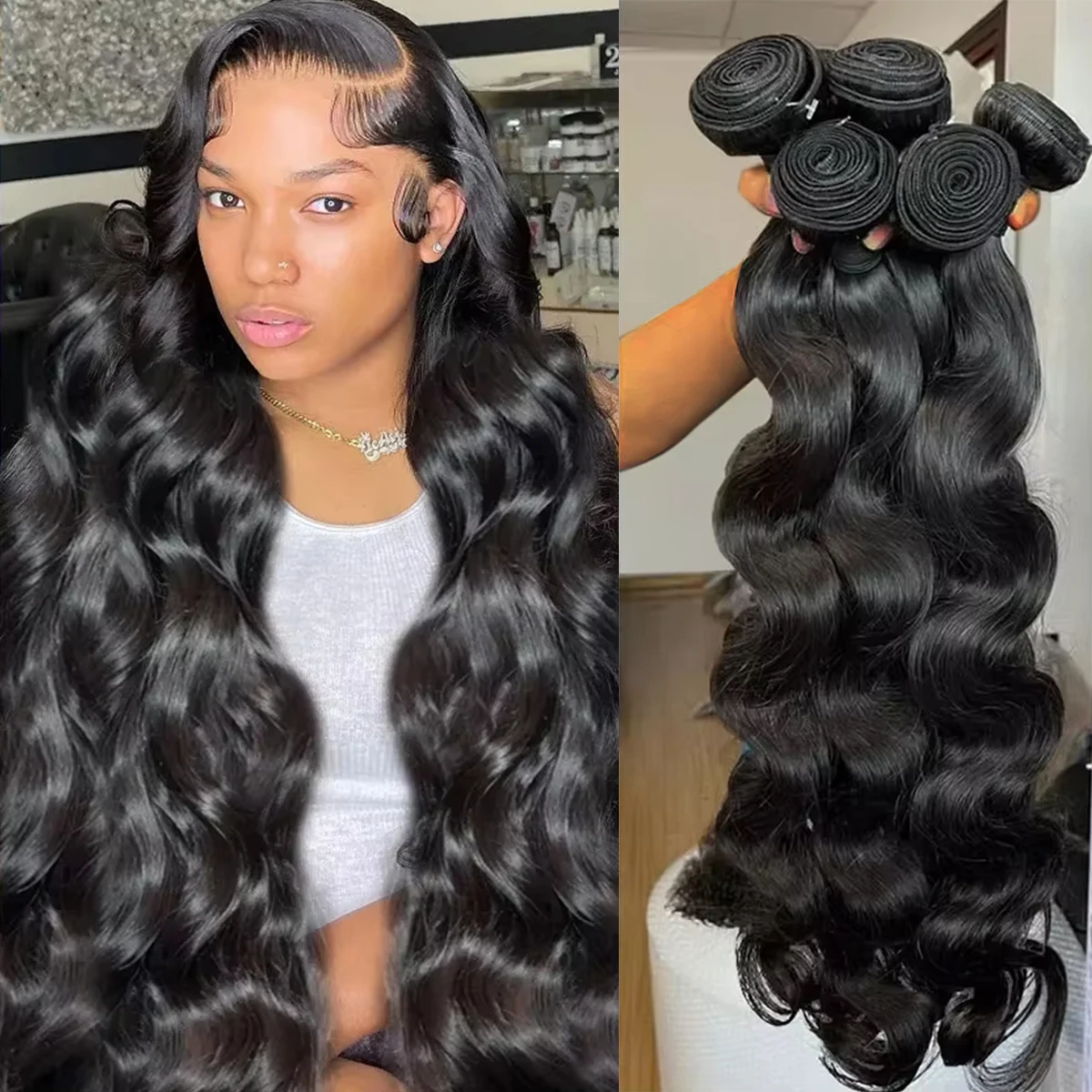 Bundles Raw Hair 1/4/5 PCS Body Wave Bundles Brazilian Hair Weave Bundles Human Hair Bundles Natural 16-30"Remy Hair Extensions