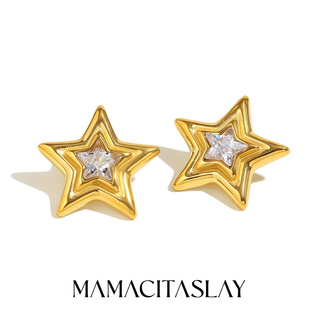 MamacitaSlay Minimalistische 316L Edelstahl Zirkon Stern Ohrstecker Party Wasserdicht Schmuck Damen Niedliche Statement Ohrringe