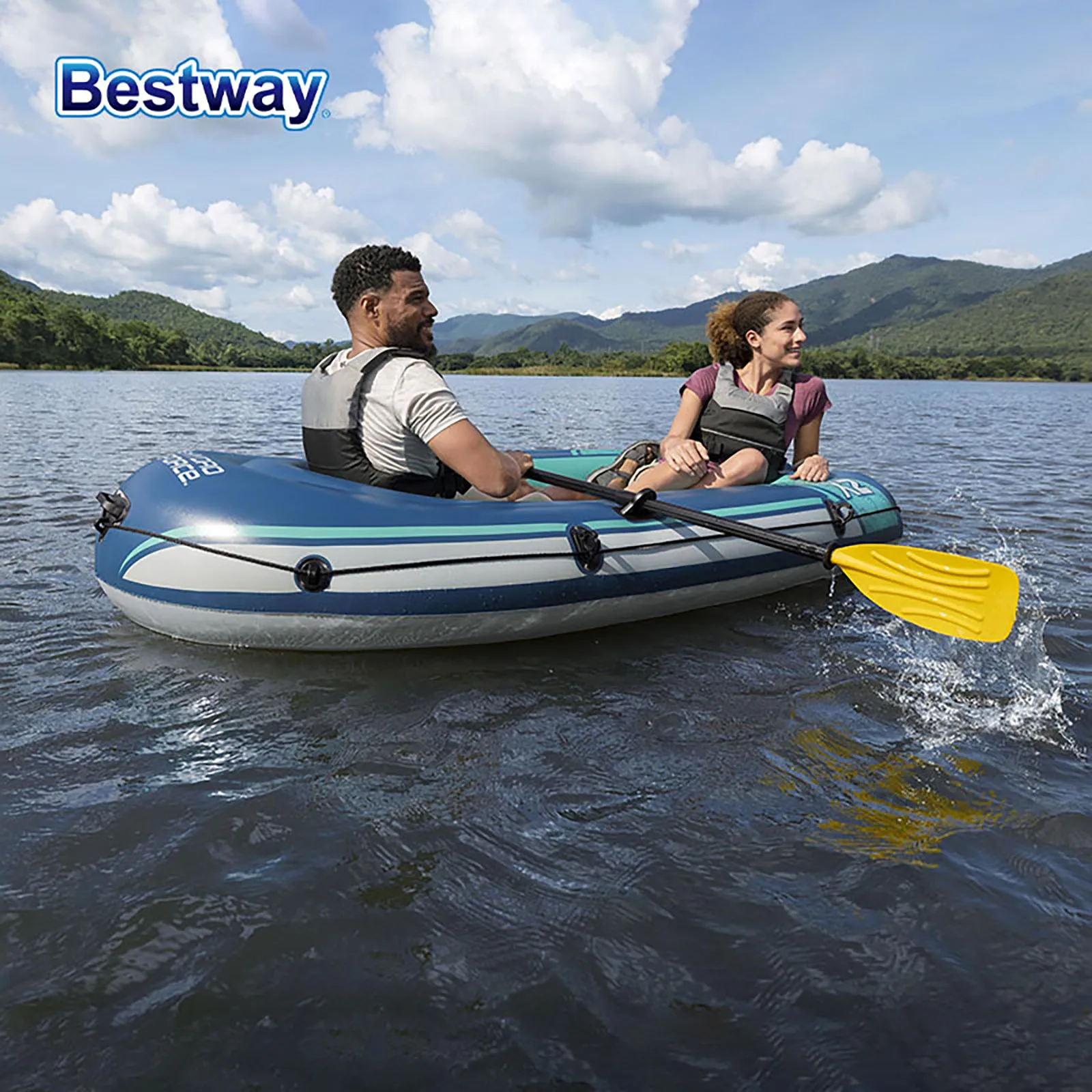 

Bestway 61153 2Person Inflatable Kayak - Durable PVC Material, Large Adventure Boat, Kit Format, Highly Buoyant