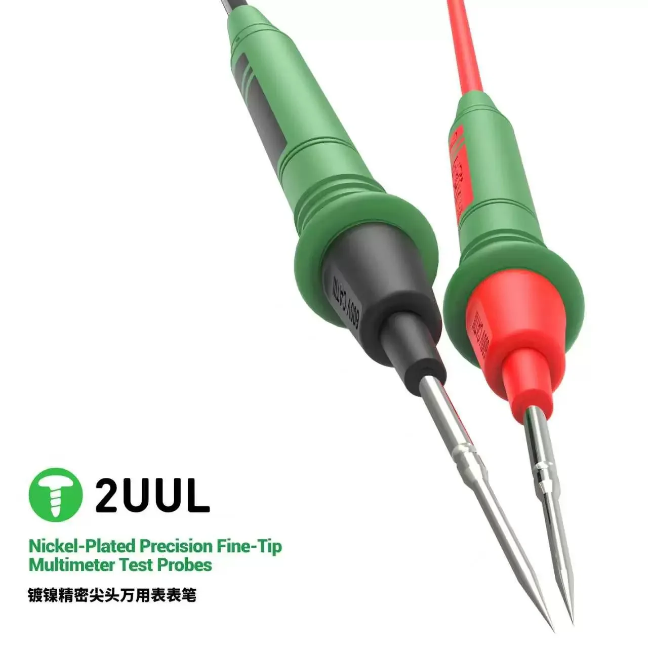 2UUL MT02 precision multimeter test probe, 600V CAT III nickel plated fine tip probe tip, suitable for mobile phone PCB repair