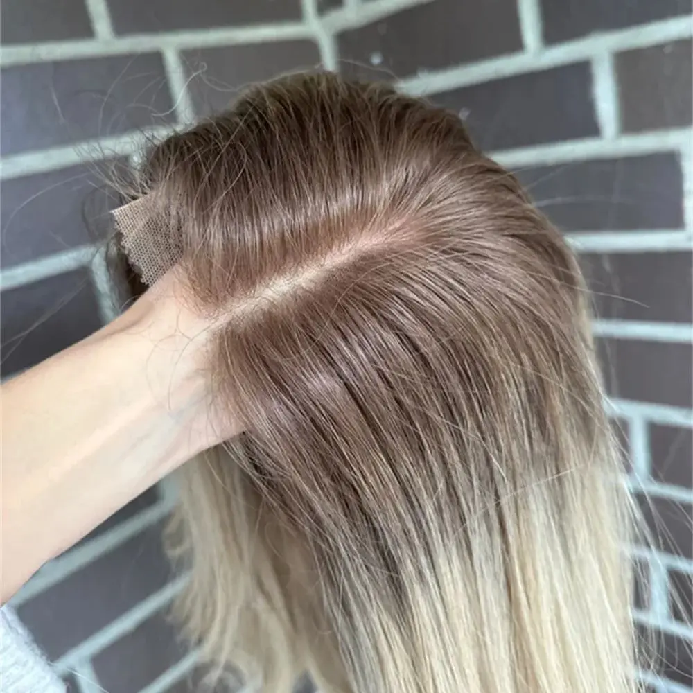 Top Grade Women Lace Top Wigs Natural Look13x4 Ombre Ash Blonde Roots HD Synthetic Lace Front Wig Golden Blonde Natural Wave