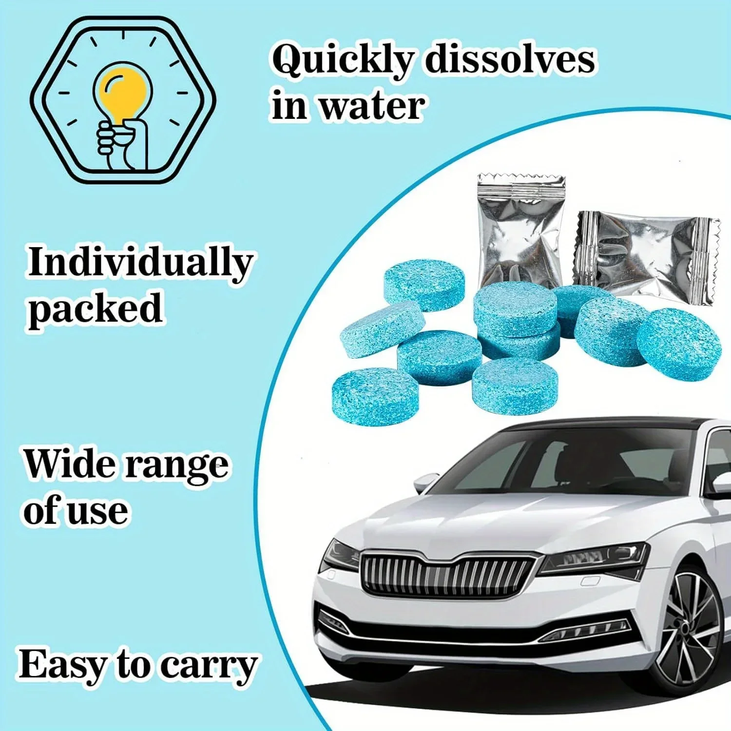 50/100/200Pcs Car Windshield Washer Tablets,Concentrate Glass Cleaner,Make Washer Fluid,Automotive Windshield Cleaning
