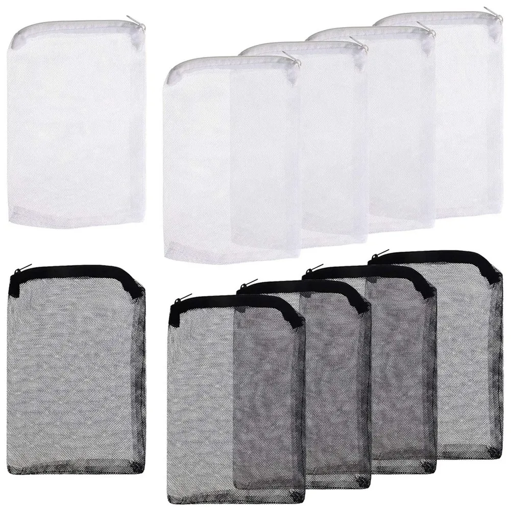 A97G 10Pcs Aquarium Filter Bag Fish Tank Media with Zipper Mesh Filter Bag Aquarium Mesh Bag (White+Black) view 2