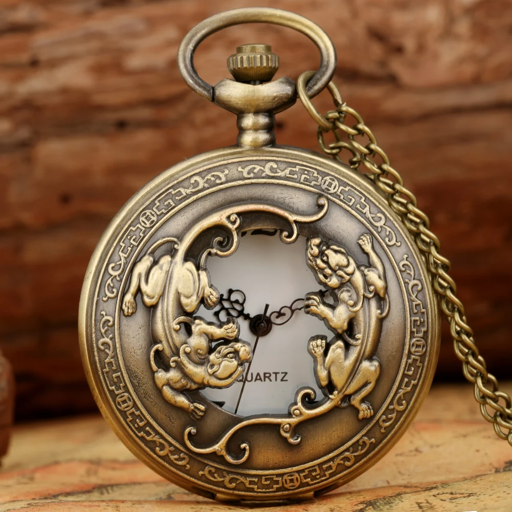 Montre de poche à Quartz en Bronze avec chiffres arabes, cadran blanc, demi-chasseur, pendentif Vintage, horloge de poche, cadeaux unisexe