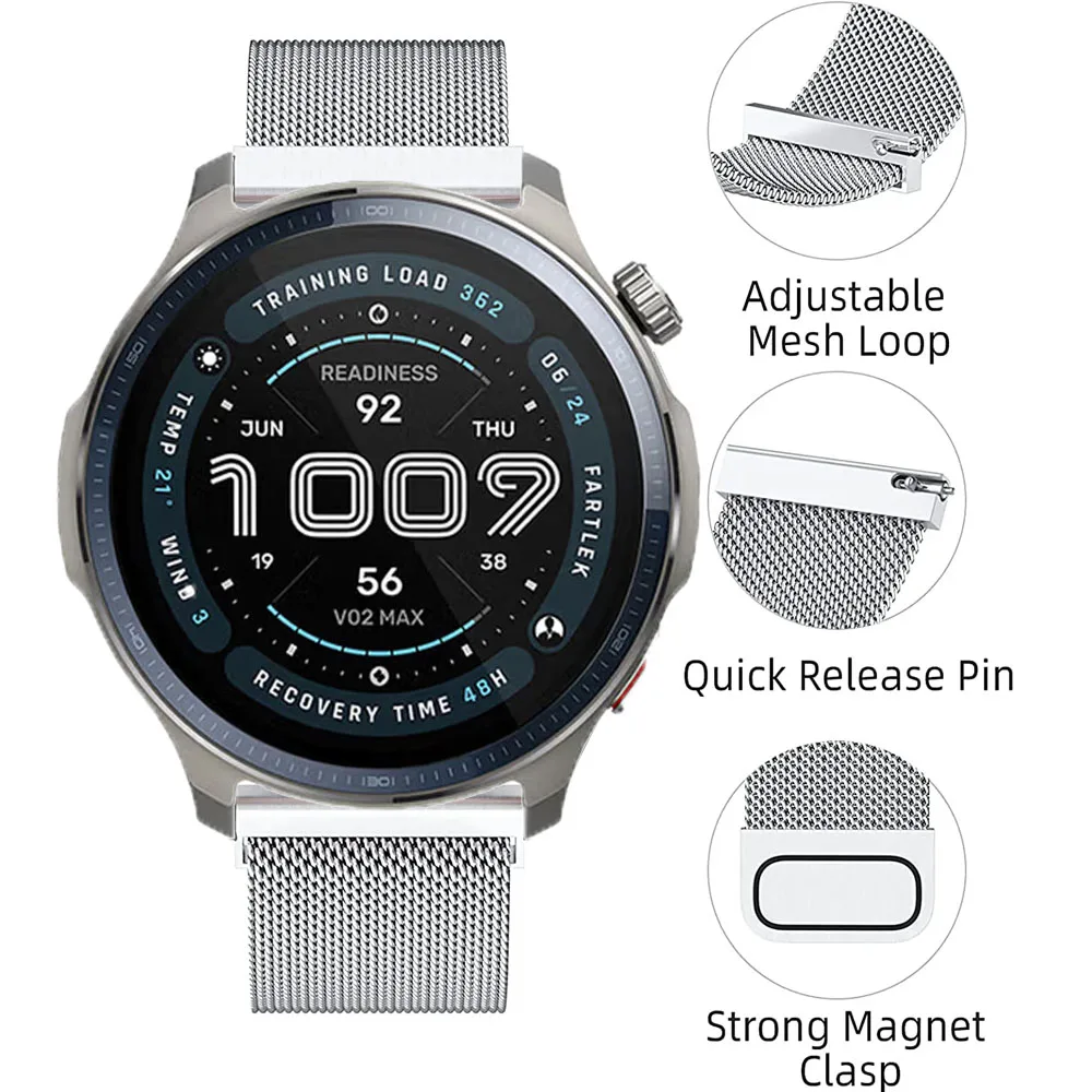 Cinturino ad anello milanese da 20mm 22mm per Amazfit Balance 2/GTR Huawei Watch 5 Bracciale magnetico da 46mm per Samsung Galaxy Watch 7 6 5 4