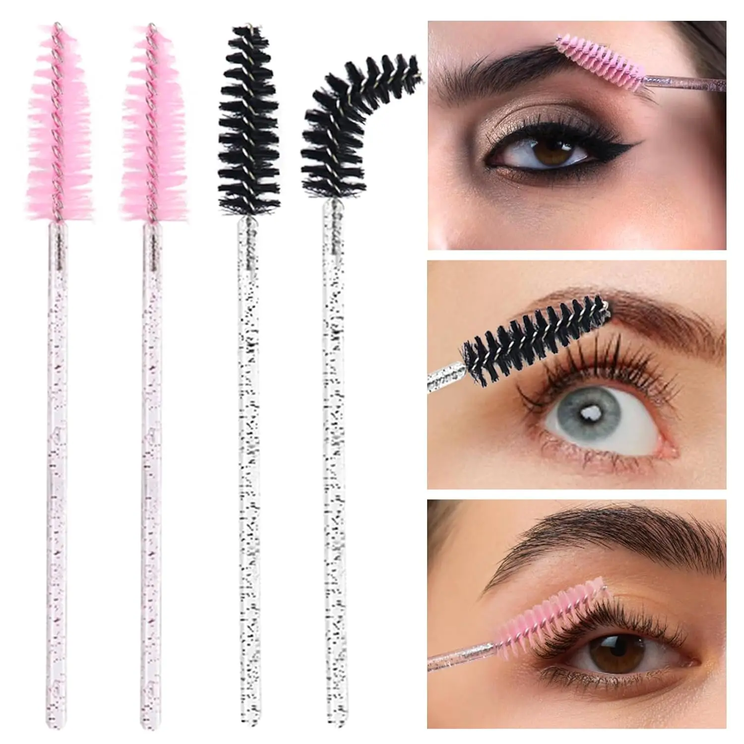 2025 Trend 100 stuks wegwerp mascara-stokjes - wimperspoolies, kristallen wenkbrauwborstel voor wimperextensions en make-up verzorging