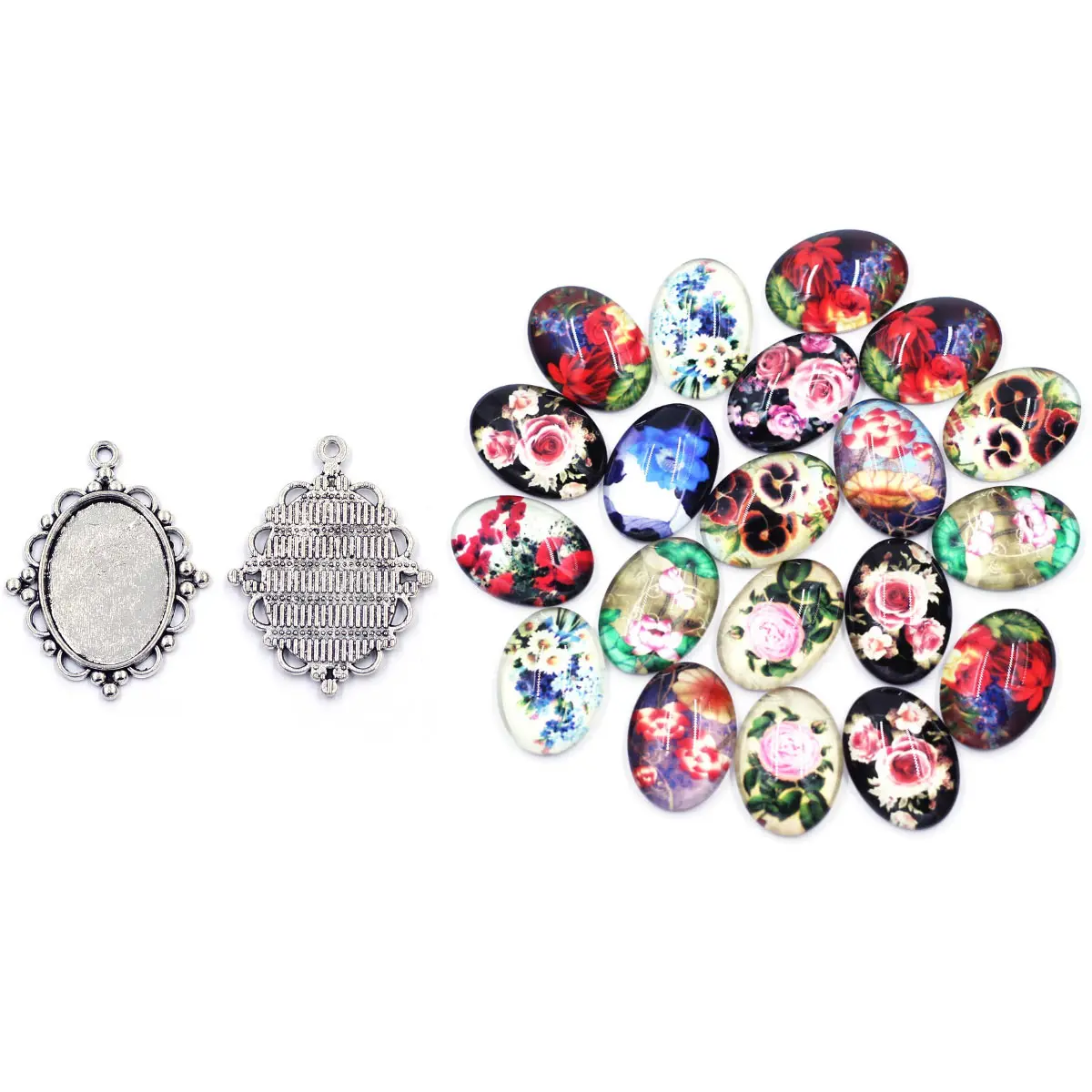 

Pendants Cameo Cabochon Base Tray Bezel Setting Oval Blank Silver Tone For Charm Necklaces Jewelry DIY Findings 39x30mm