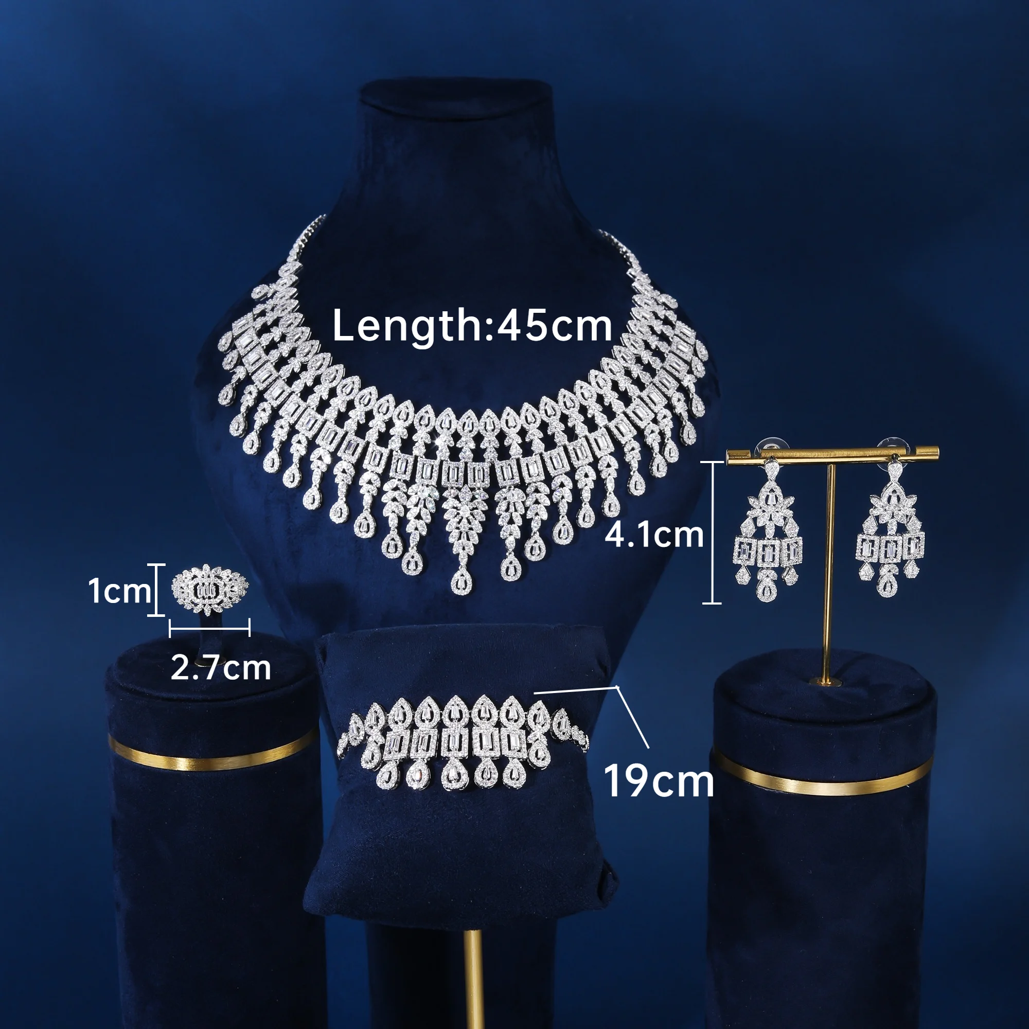 Blue Coast  4pcs Bridal Zirconia Full Jewelry Sets For Women Party, Luxury Dubai Nigeria CZ Crystal Wedding Necklace