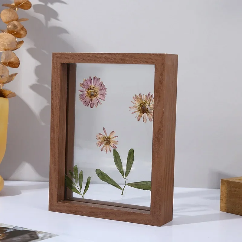 Double-Sided Transparent Wooden Photo Frame - Creative Specimen Display Frame - Minimalist Wooden Tabletop Frame