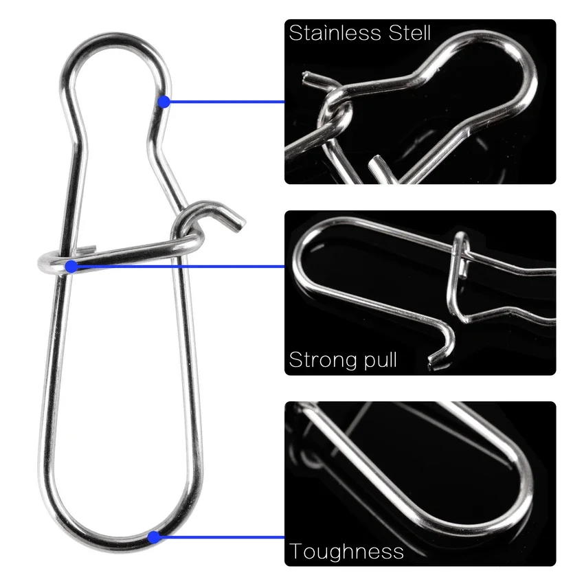 Aorace 100pcs Stainless Steel Fishing Connector Fast Clip Lock Snap Swivel Solid Rings Safety Snaps Fishing Hook Tool Snap