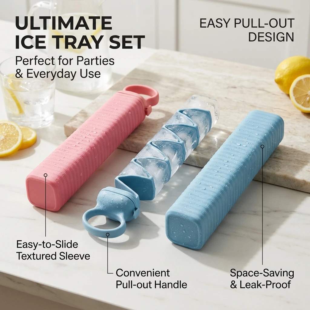 YGTITAN Pull-Out Ice Cube Tray, 10-Grid Long Stick Ice Maker Mold for Whiskey & Cocktail, Easy Release