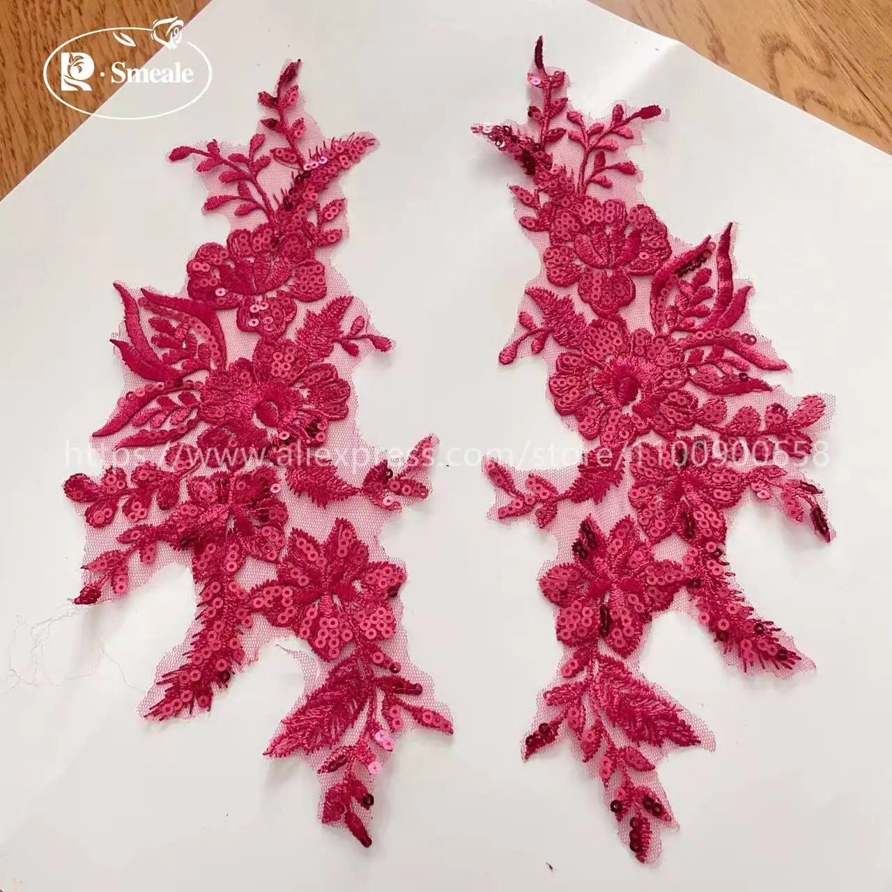 10 Stück = 5 Paare. 30*14 cm. Hochzeitskleid, Hochzeitsschuhe, Kopfschmuck, DIY-Nähzubehör. Glänzende Pailletten, verspiegelte Blumen – Detail 14