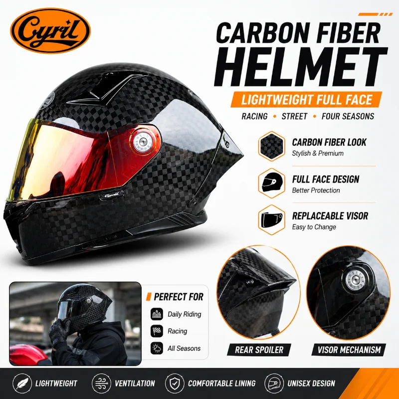 Carbon Fiber Lightweight Motorcycle Helmet - Casco Integrale in Fibra di Carbonio