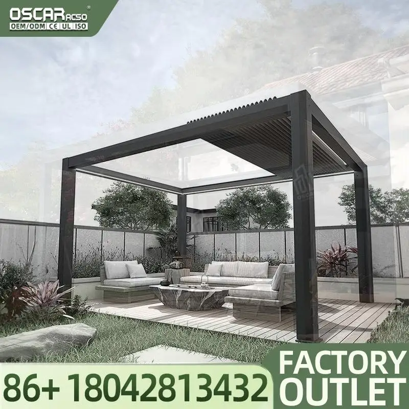 Motorized Waterproof Outdoor Gazebo Louvre Patio Aluminium Roof System for Garden Backyard Balcony Pergola