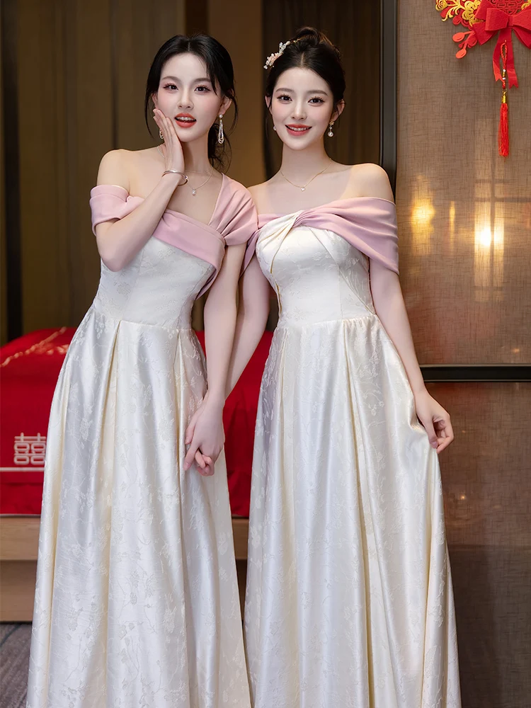 

Изысканное вязаное крючком платье подружки невесты, летние атласные вечерние платья с открытыми плечами, элегантные утягивающие лоскутные платья для выпускного вечера трапециевидной формы