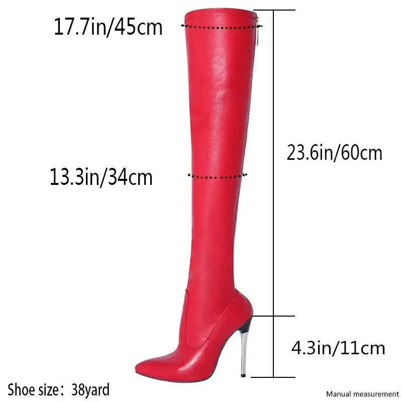 Size 34-46 High Heels Sexy Women Shoes Red Over The Knee Boots With Back Zip Stiletto Women\'s Elastic Long Boots