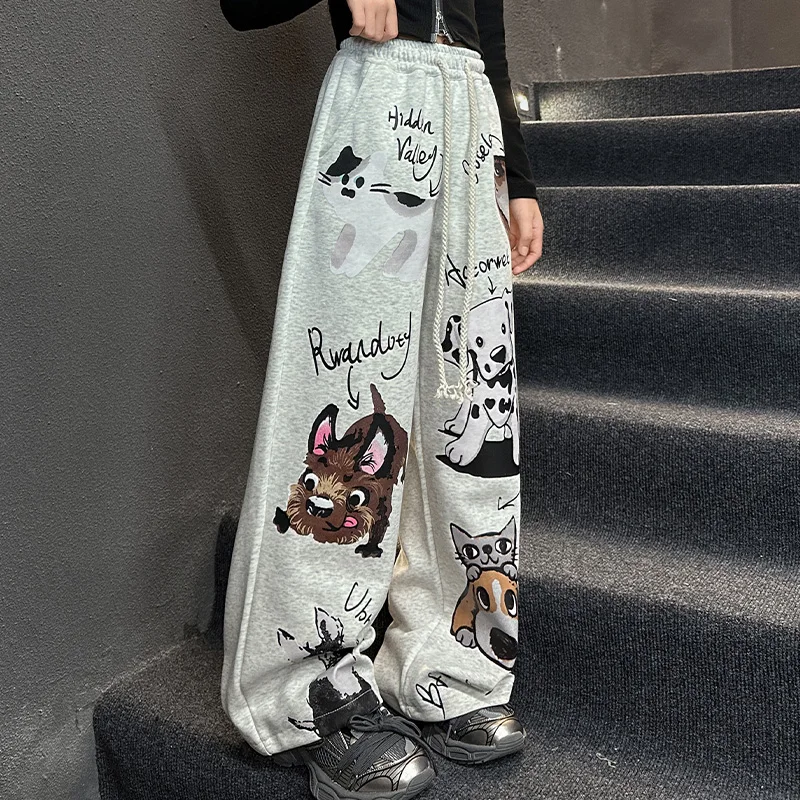 autumn teeenage girls sport printed wide leg pants 4 6 8 10 12 14  junior Casual Cartoon kids trousers children fall clothes