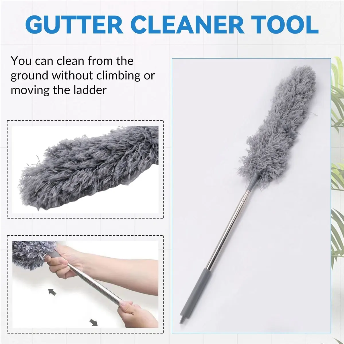 A013 Gutter Cleaning Brush Roofing Tool with Telescopic Extendable Pole 8.2Ft Guard Cleaner Tool Easy Remove Leave, grey