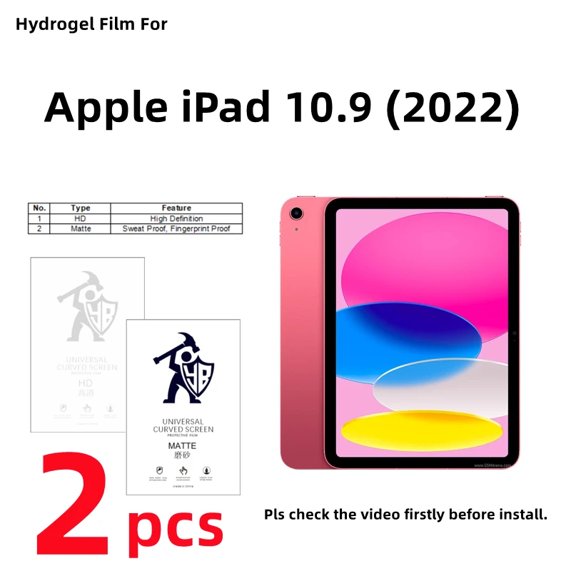 

2pcs Full Cover HD Hydrogel Film For Apple iPad 2022 Matte Screen Protector For Apple iPad 10.9 (2022) Clear Protective Film