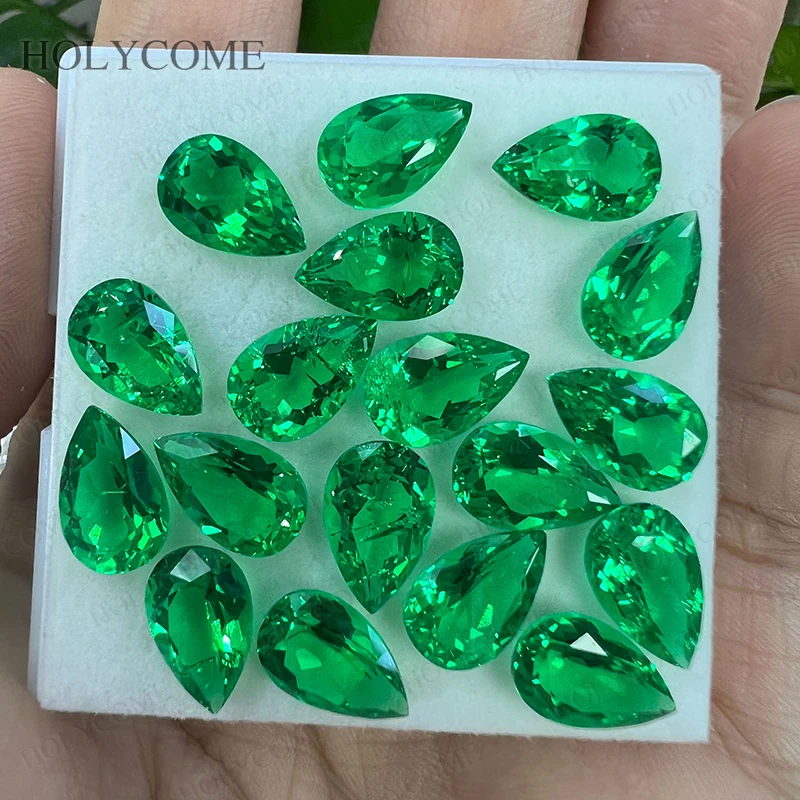 Lab Grown Emerald Colombia Green Pear Shape Hydrothermal Selectable AGLCertificate Exquisite Loose Gemstone for Jewelry Custom