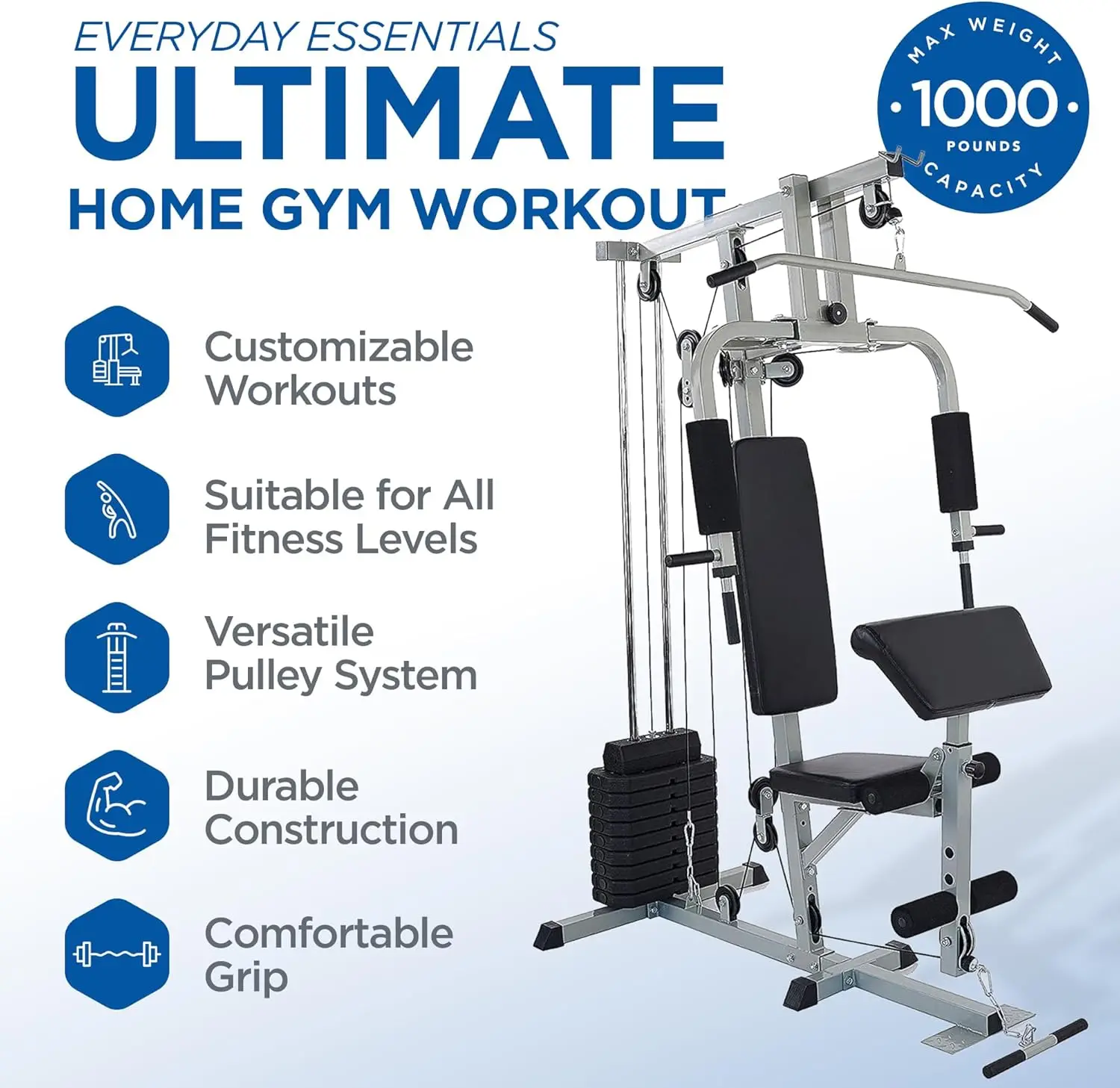 Multifunctional Home Gym System Workout Station with Leg Extension and Preacher Curl, 122.5LB Weight Stack, Multiple Models