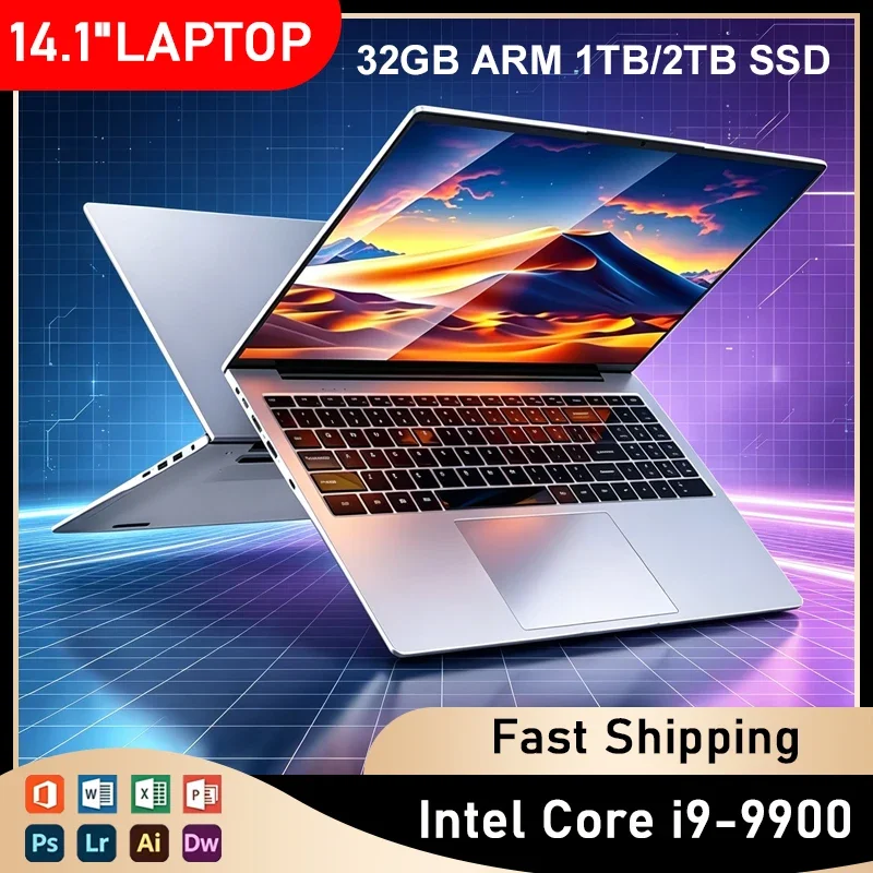 New 14.1' Laptop Intel Core I9-9900 16GB 32GB 2TB Gaming PC Ultra Slim Office Study Computer PC Windows 11 Pro 1920*1080 HD