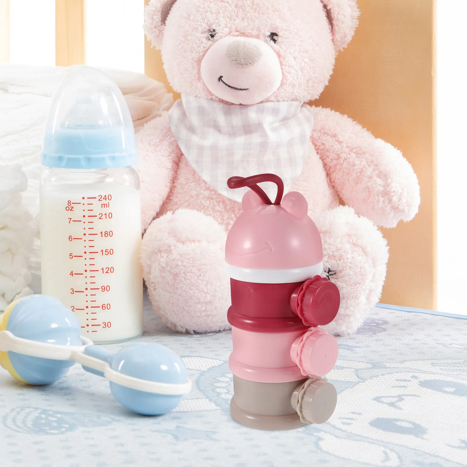 

Portable 3-Layer Rotating Baby Formula Container Colorful Stackable Airtight Powder Dispenser for Travel Daily Use Formula