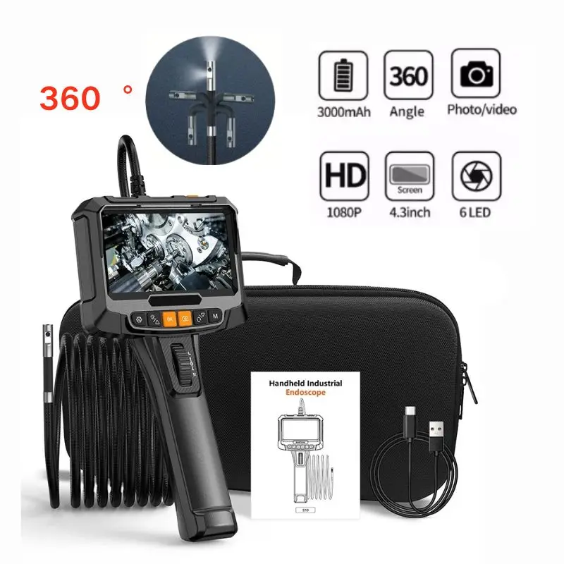 

6/8mm360° Steering Industrial Endoscope Camera 5 Inch IPS Screen Single&Dual Lens Inspection Borescope 1080P For Car Engine Pip