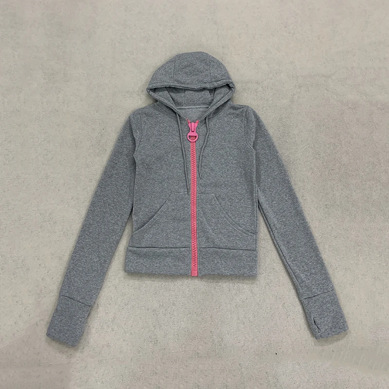 Y2K Gothic Einfarbiger Großer Reißverschluss-Hoodie Slim Fit Vollreißverschluss-Kapuzenpullover mit Übergroßem Reißverschluss Streetwear Unisex ﻿ – Detail 10